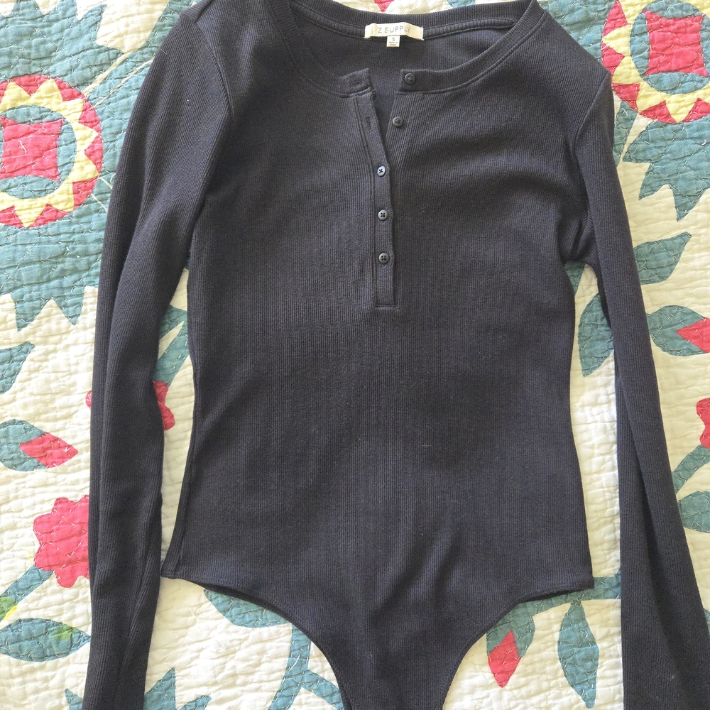 Reformation Black Long Sleeve Bodysuit